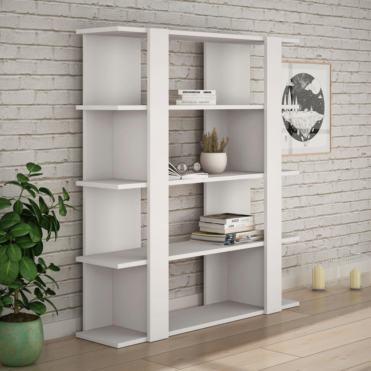 BÜCHERREGAL Tita Weiß 122/110/29 cm - Weiß, Holzwerkstoff (110/121.3/28.9cm) - Decortie