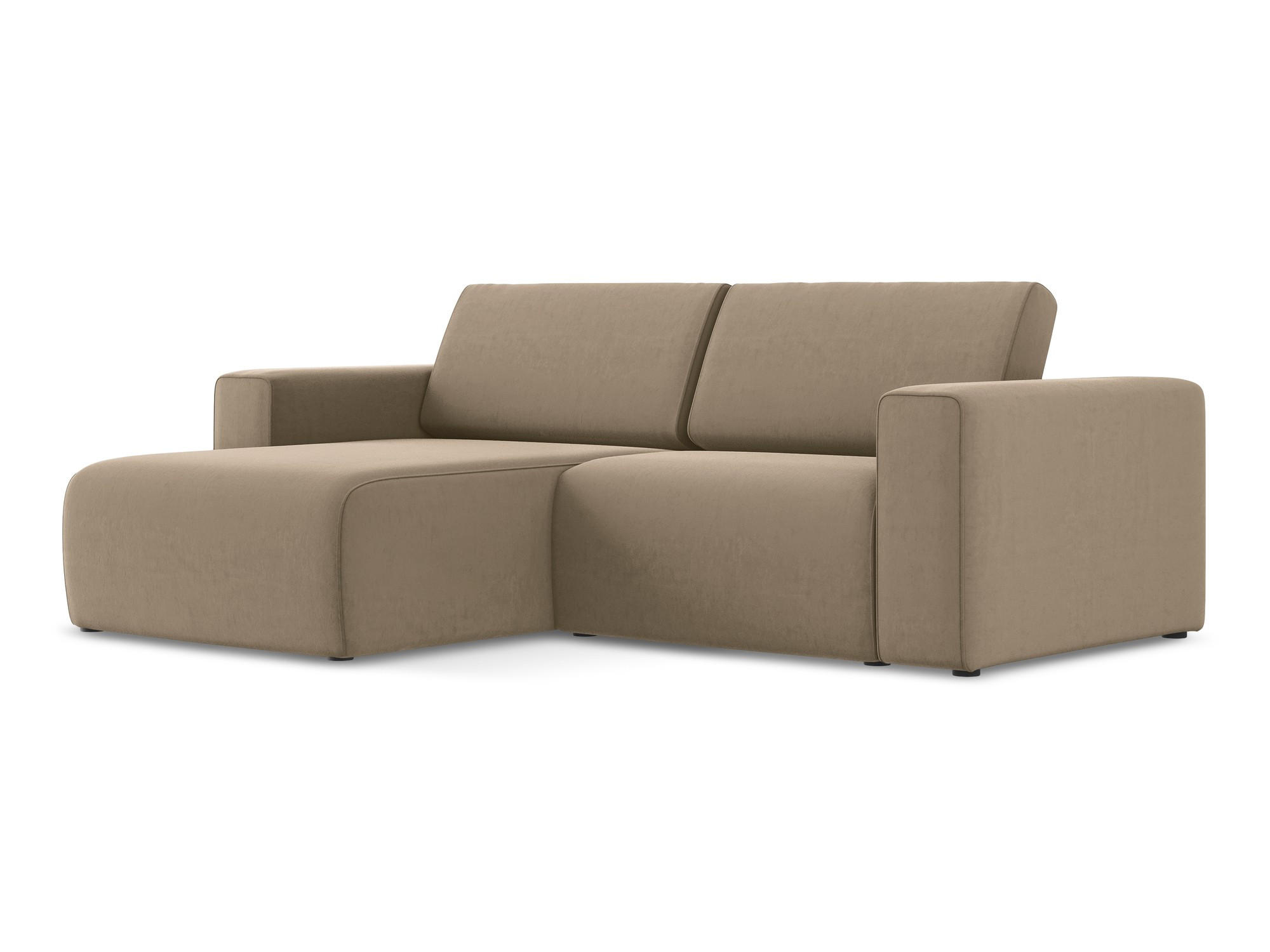 ECKSOFA Links Samt Stoff Beige - Beige/Schwarz, Kunststoff/Textil (167/224cm) - Makamii
