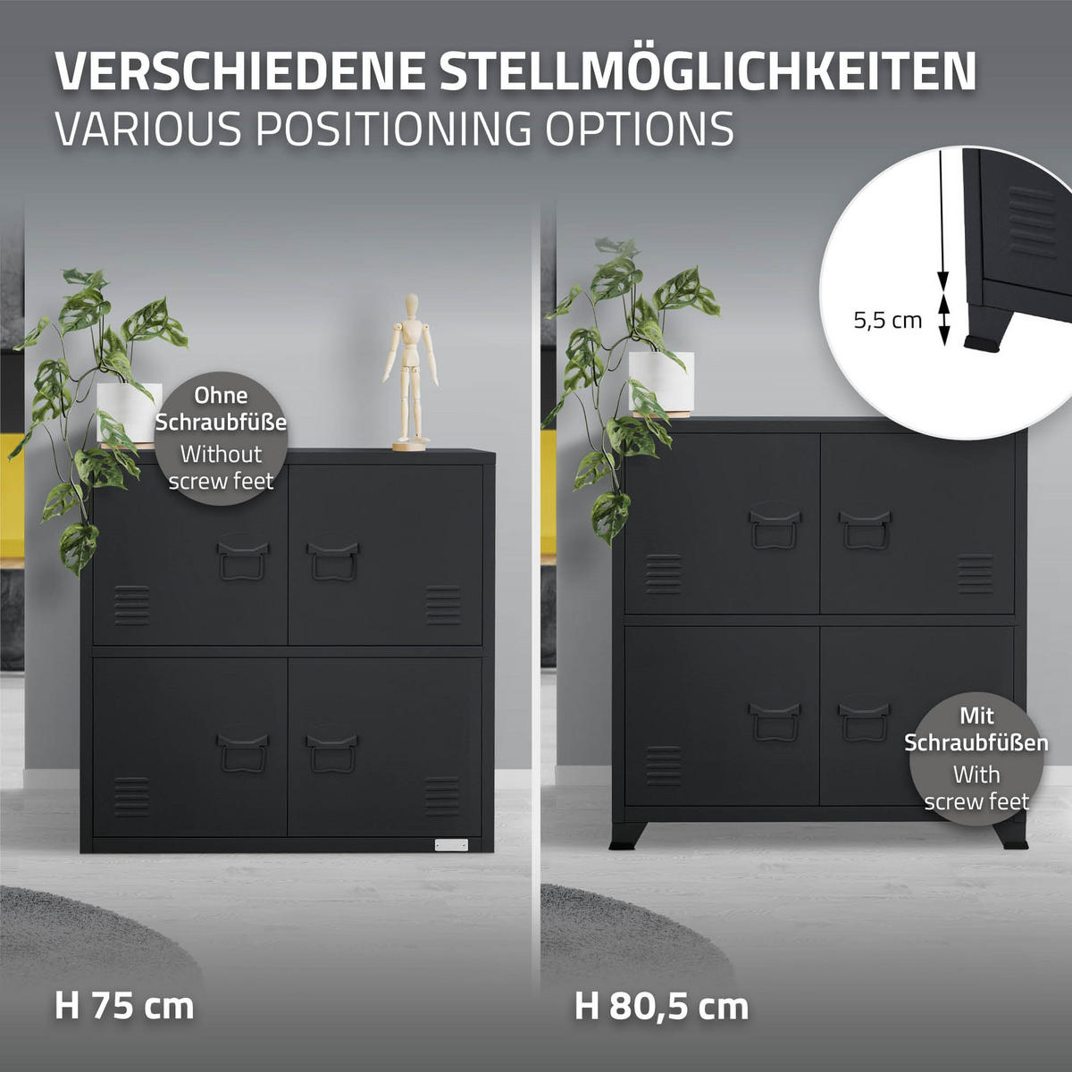 AKTENSCHRANK 75x40x80,5 cm Anthrazit aus Stahl - Anthrazit, Metall (40/80.5/75cm) - ML-DESIGN