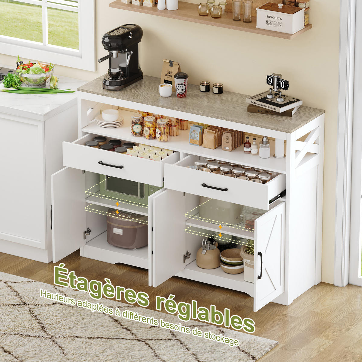 SIDEBOARD 140x40x105 cm 2 Schubladen 4 Türen weiß - Weiß, Holz (140/105/40cm) - LEBENLANG