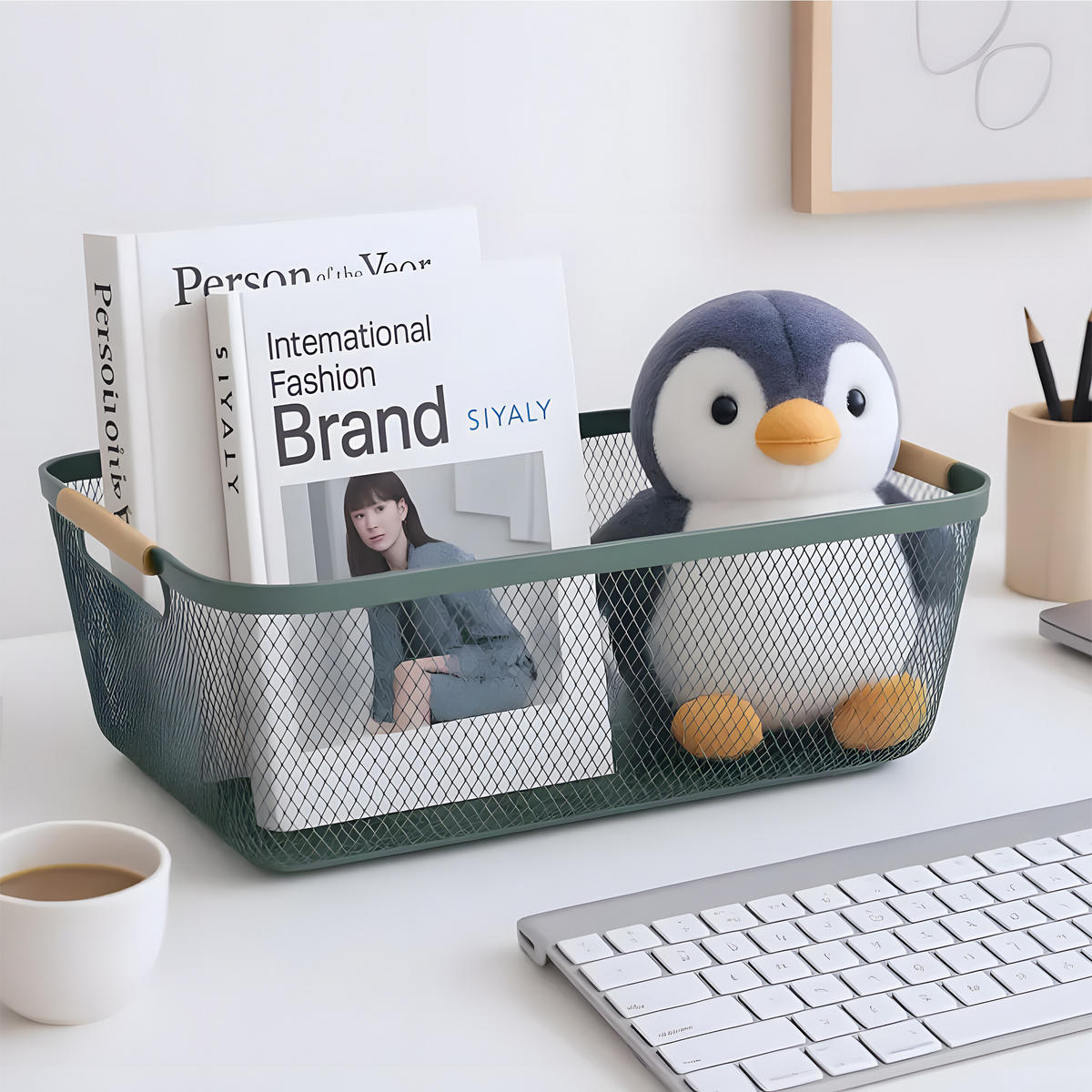 DRAHTKORB - Türkis, Holz/Metall (37/16.5/22.5cm) - Relaxdays