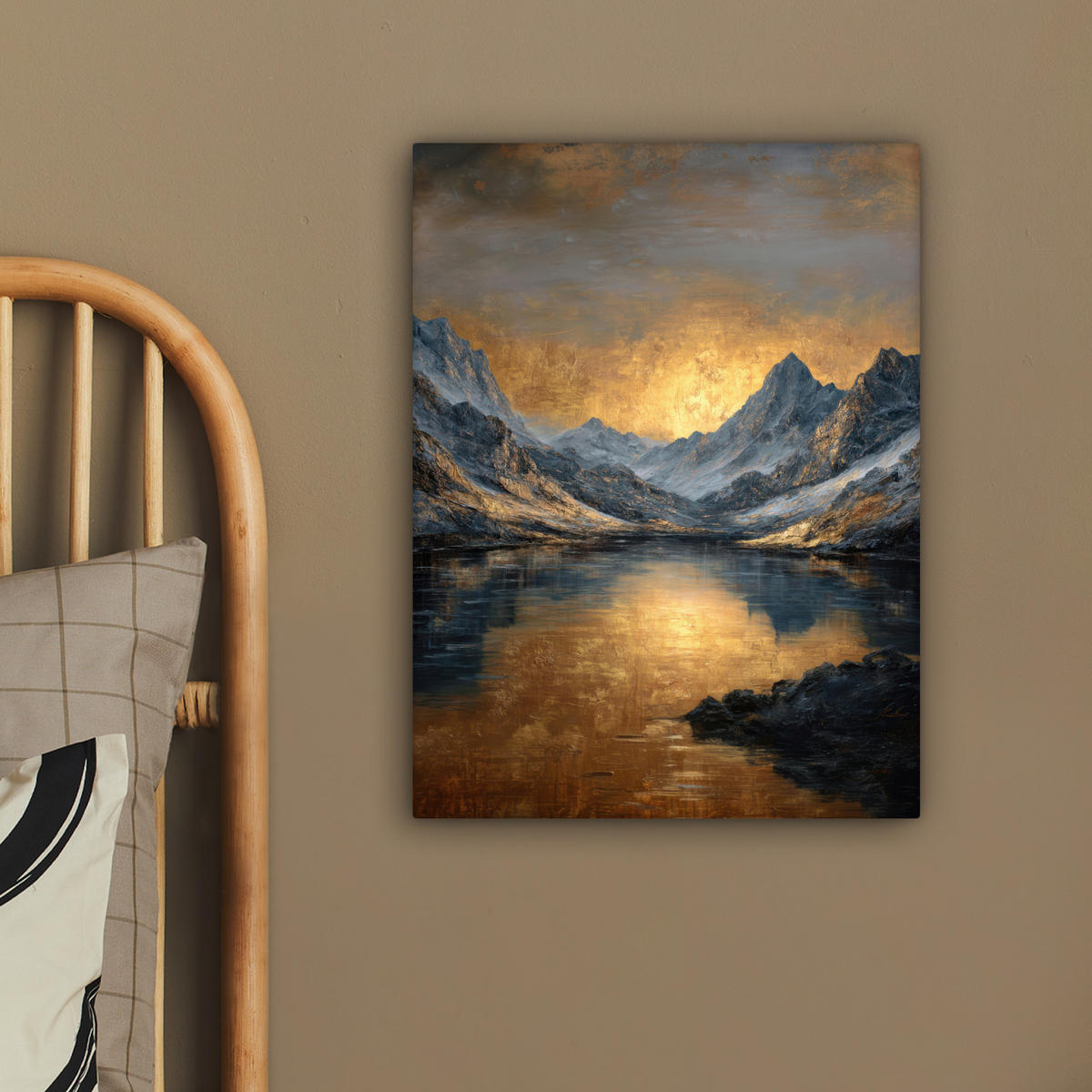 LEINWANDBILD Bergkulisse mit goldenem Sonnenuntergang Room Decor 30x40 cm - Goldfarben, Textil (30/40cm) - MuchoWow