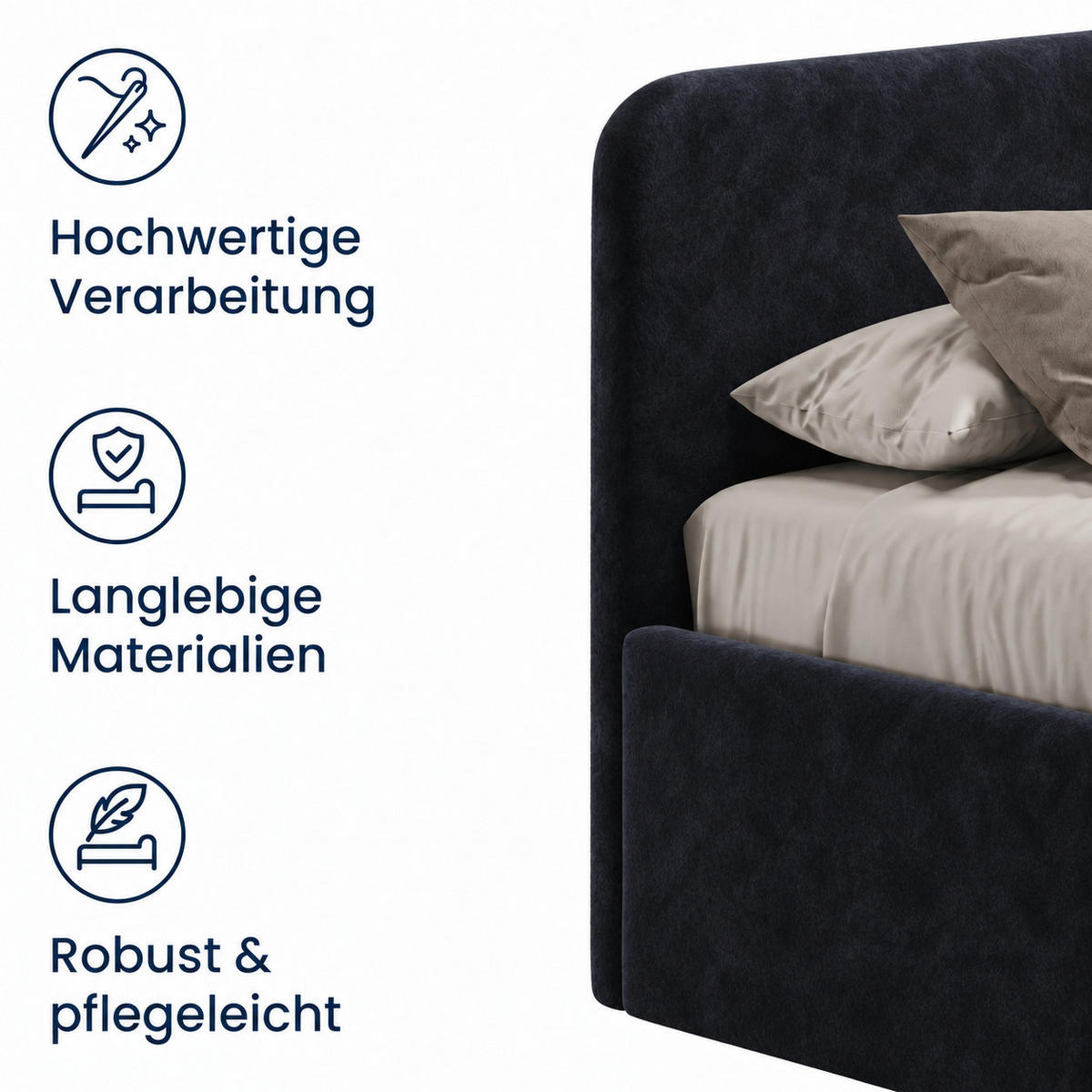 POLSTERBETT 200x200 cm Microvelours in Schwarz - Schwarz, Textil (200/200cm) - Home Collective