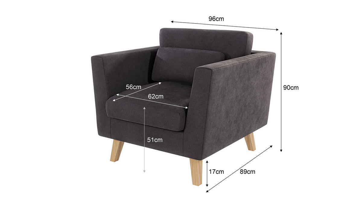 SESSEL Mario Graphit Microfaser - Graphitfarben/Naturfarben, Holz/Textil (96/90/89cm) - S-Style Möbel