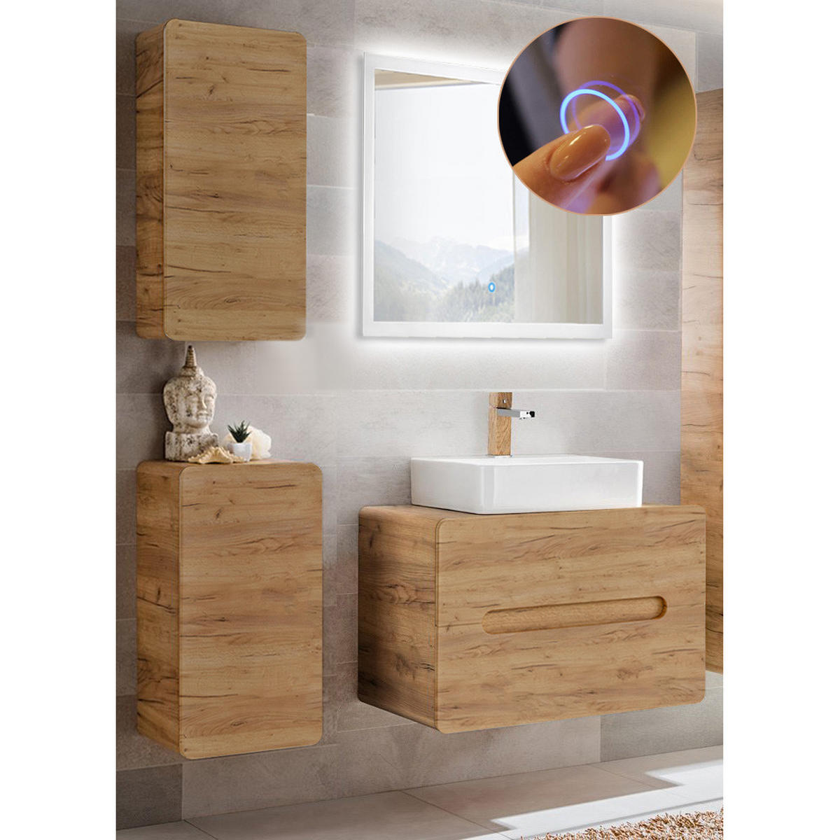 BADMÖBEL-SET 4-TLG. Luton-56 - Braun, Holzwerkstoff (130/200/46cm) - Lomado