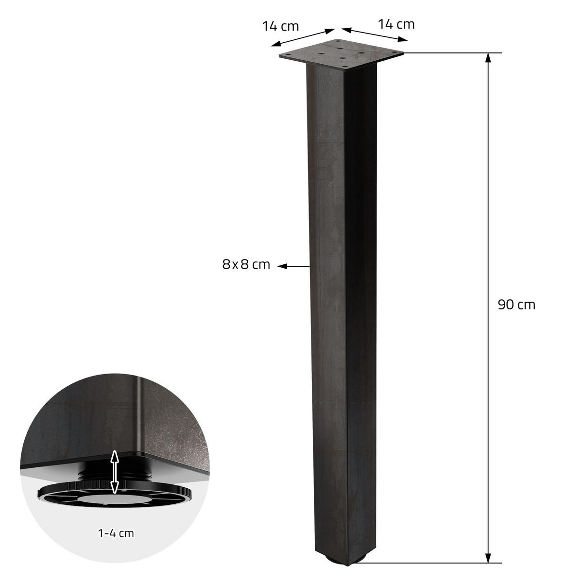 TISCHBEINE 4er Set I-Design H:90 cm Industrial 8x8 cm - Dunkelgrau, Metall (14/90/14cm) - ML-DESIGN
