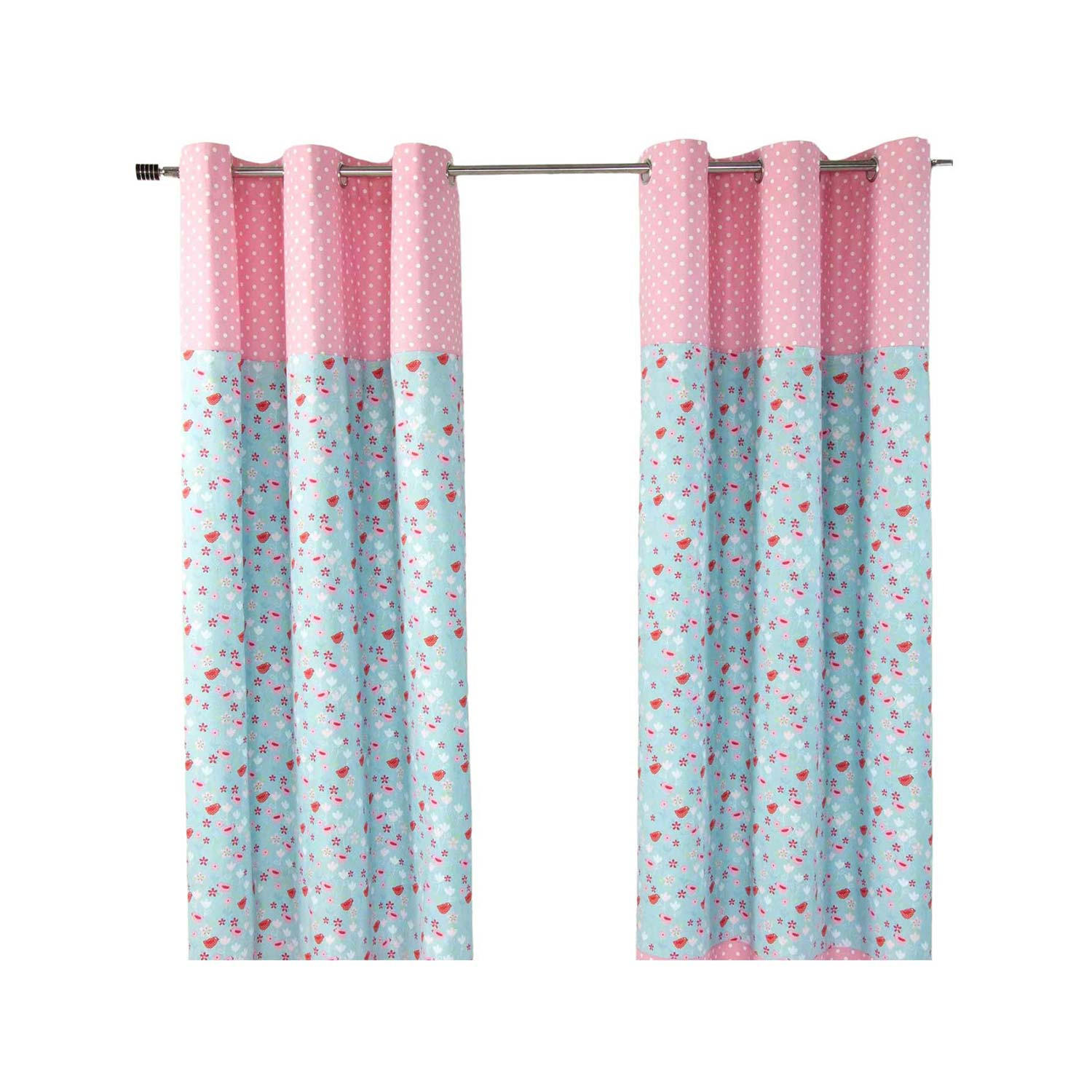 ÖSENVORHANG Vögel & Blumen blickdicht 2er-Set, 137/182 cm - Blau, Textil (137/182cm) - Homescapes