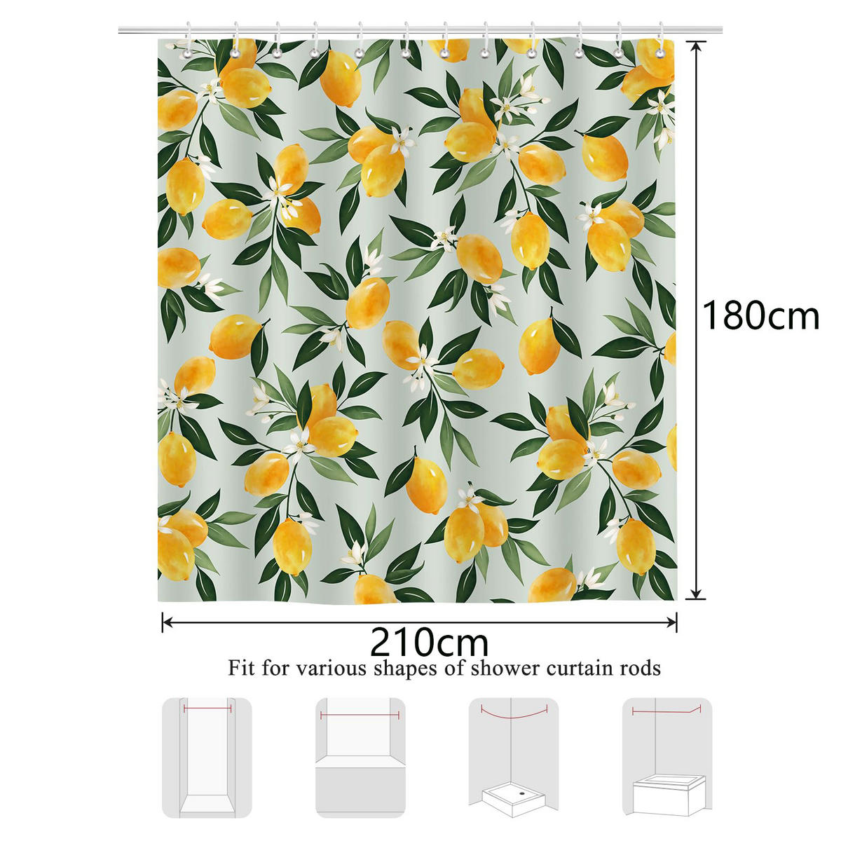 DUSCHVORHANG Gelb Polyester wasserdicht schimmelresistent mit Haken - Gelb, Textil (210/180cm) - MCBOSON