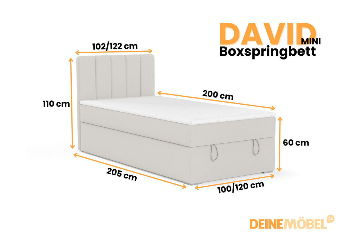 BOXBETT DAVID MINI 100/200 in Velours Ecru H4 - Ecru, Holz/Holzwerkstoff (100/200cm) - Deine Möbel 24