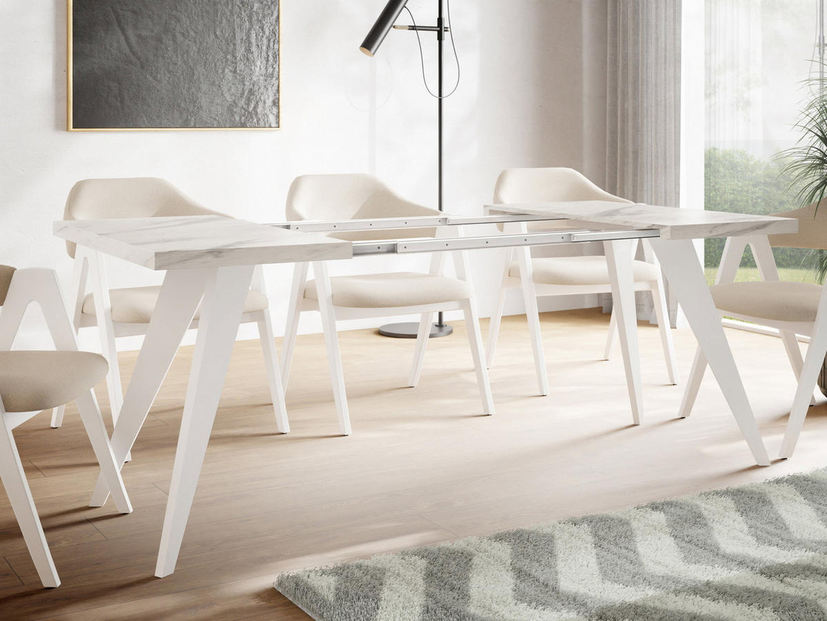 ESSTISCH Quadro quadratischer ausziehbarer, Marmor Weiß 100-150/100/76 cm - Ecru/Weiß, Holz/Holzwerkstoff (100/150/76cm) - WFL GROUP