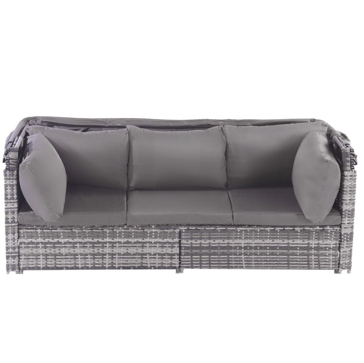 GARTENLOUNGE-SET 194/70/157 cm mit versenkbarem Sonnendach, modularen Elementen und Beistelltisch aus Polyrattan, Grau - Grau, Kunststoff - Redom