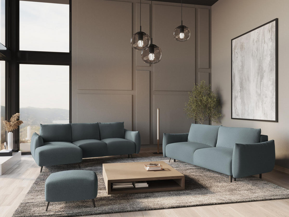ECKSOFA mit Schlaffunktion Chenille Stoff Blau - Blau/Blaugrau, Textil/Metall (162/242cm) - Makamii