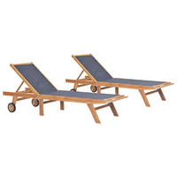 SONNENLIEGEN Klappbar mit Rollen 2 Stk. Teakholz Textilene - Braun, Holz (60/35/206cm) - furnicato