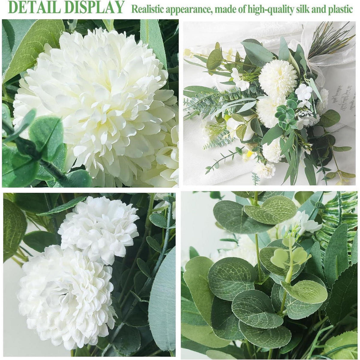 KÜNSTLICHE Blumen & Zweige 55 Stück Set Weiß und Grün - Multicolor, Kunststoff (40cm)