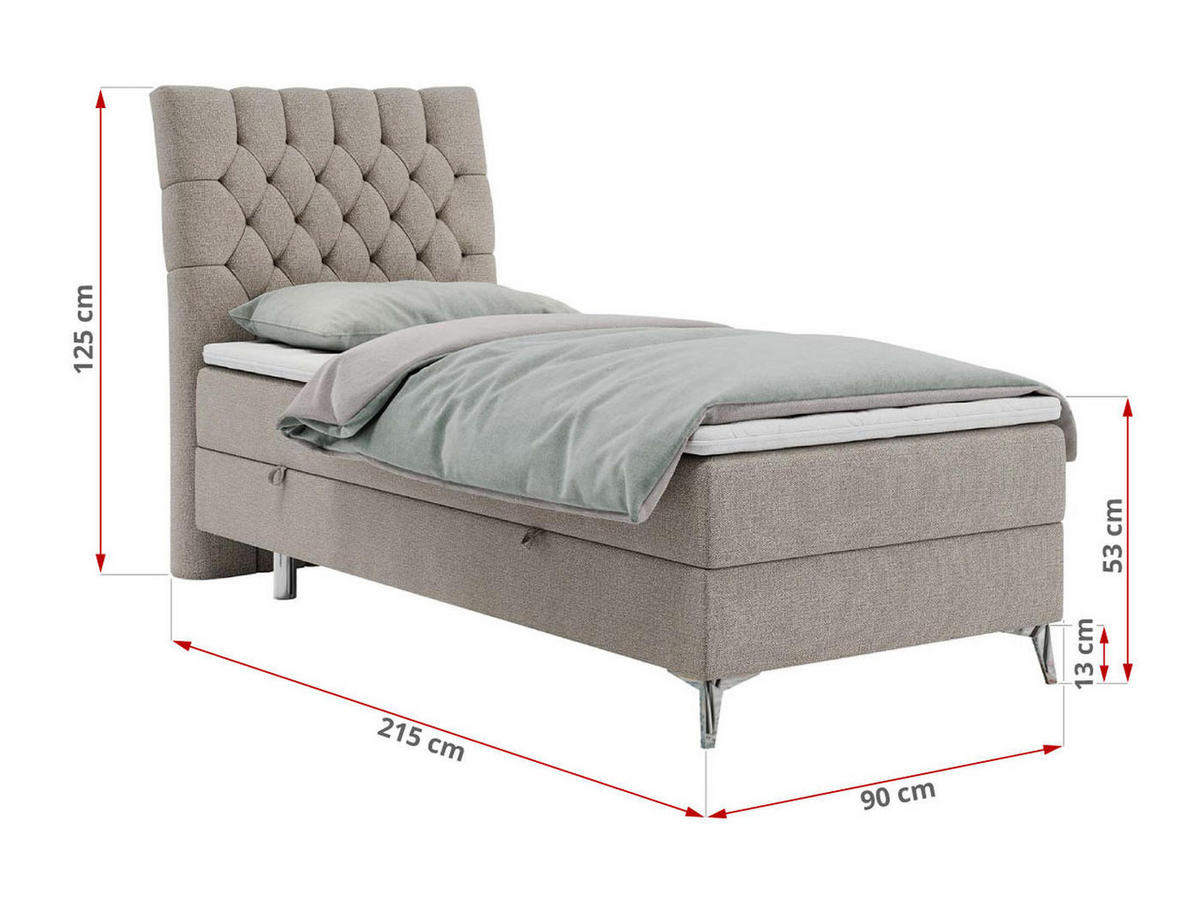 BOXBETT MILEN 90/200 Beige Struktur - H3 - Links Seite - Beige, Holz/Textil (90/200cm) - MKS