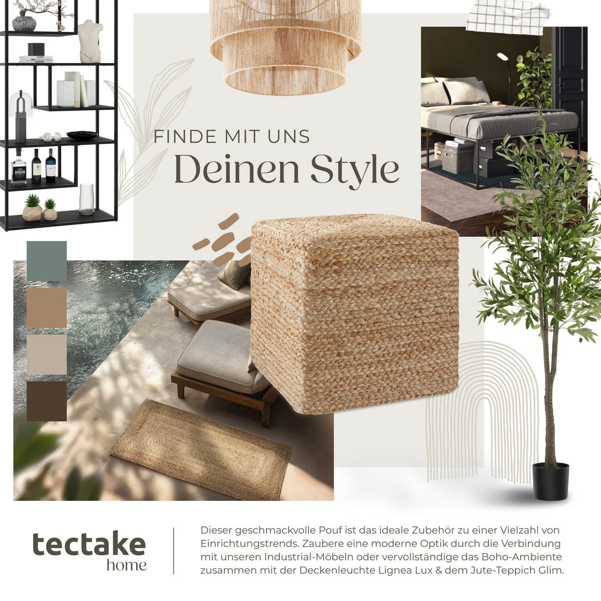 HANDGEFERTIGTER POUF Banno Cube,40 x 40 x 41 cm, Belastbarkeit 150 kg,beige - Beige, Textil (40/41/40cm) - tectake