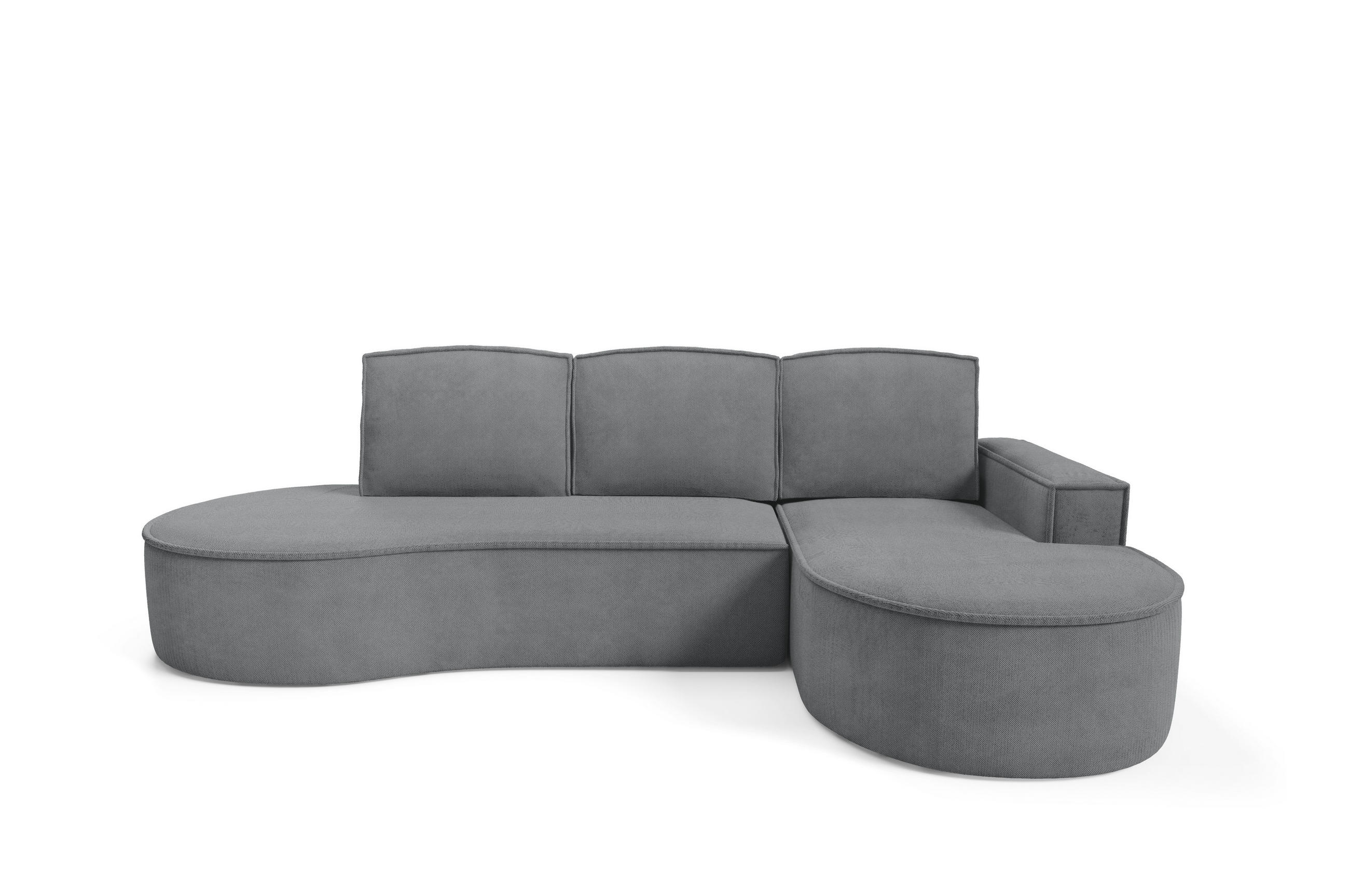 ECKSOFA MOLLY mit Schlaffunktion – Halbrund, freistehend, Liegefläche 140x207 cm, 3 Kissen, Curio-Stoff, 277x157x88 cm, Rechts, Grau - Grau, Holz/Textil (277/157cm) - DomoHome