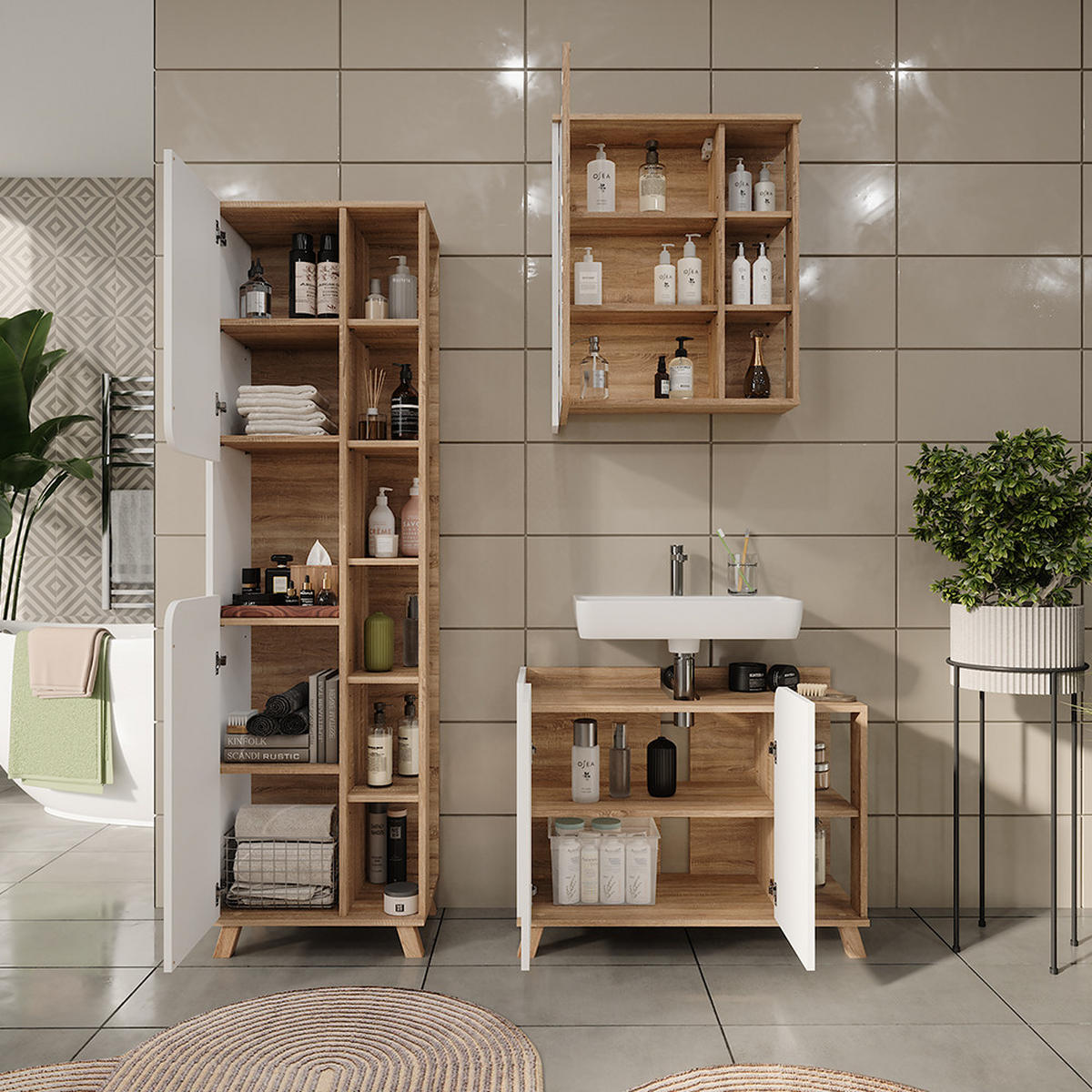 KOUPELNOVÝ NÁBYTEK Karen Sonoma/bílá - bílá/Sonoma dub, kompozitní dřevo (80/65/35cm) - Vicco