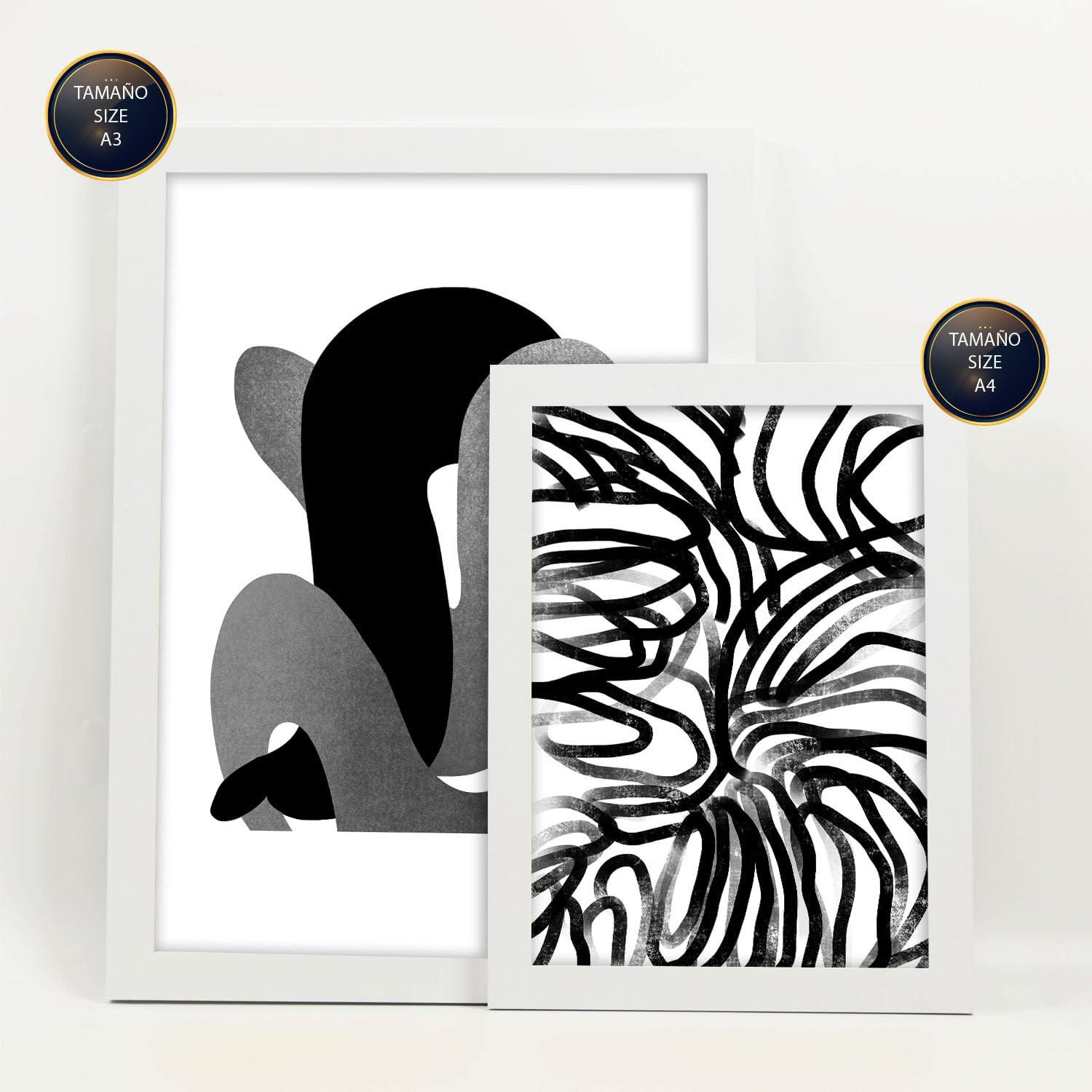 POSTER Set Mit 6 Kaput Handwerk In Liebhaber Abstrakt Ästhetische Dekorative Gemälde Für Ihr Wohnzimmer, Schlafzimmer, Zuhause A3 & A4 Weißer Rahmen - Weiß, Papier (29/3cm) - Nacnic