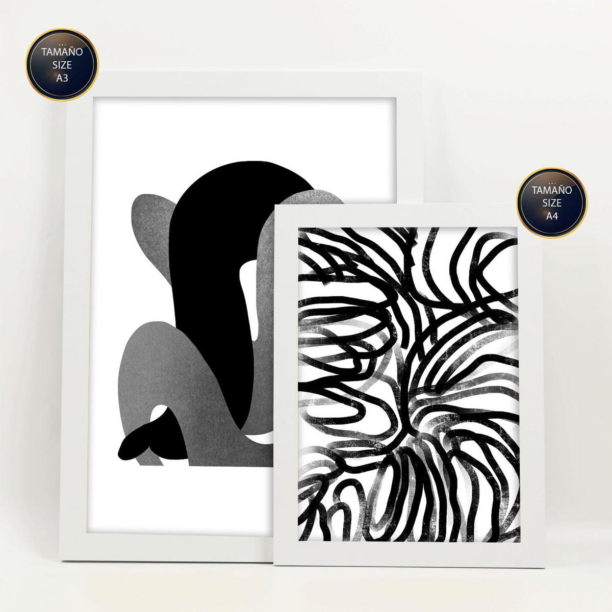 POSTER Set Mit 6 Kaput Handwerk In Liebhaber Abstrakt Ästhetische Dekorative Gemälde Für Ihr Wohnzimmer, Schlafzimmer, Zuhause A3 & A4 Weißer Rahmen - Weiß, Papier (29/3cm) - Nacnic