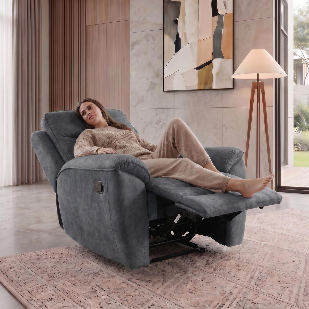 RELAXSESSEL Dolce, Fernsehsessel mit Relaxfunktion, 98 cm, Dunkelgrau, Velours - Dunkelgrau, Textil (98/106/100cm) - Beautysofa
