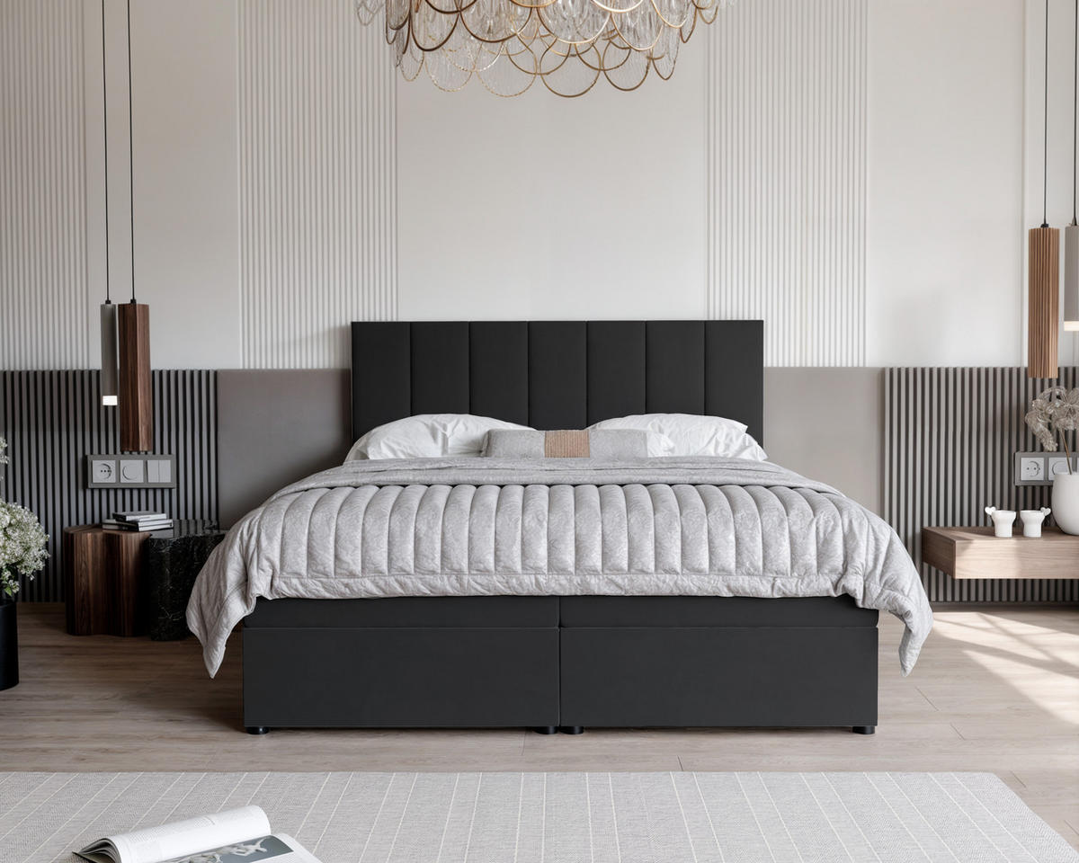 BOXBETT ZELTO 160/200 cm, mit Matratze und Topper, Schwarz - Schwarz, Holzwerkstoff/Textil (160/200cm) - Idohome