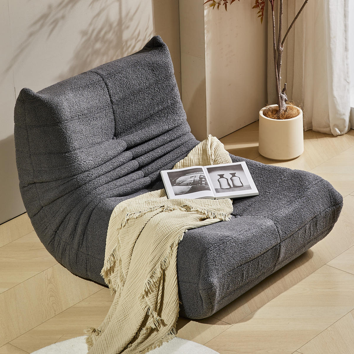 LIEGESESSEL in Sacksessel-Form 112/120/82 cm Schwarz für Schlafzimmer Wohnzimmer - Schwarz, Textil (120/82/112cm) - OKWISH