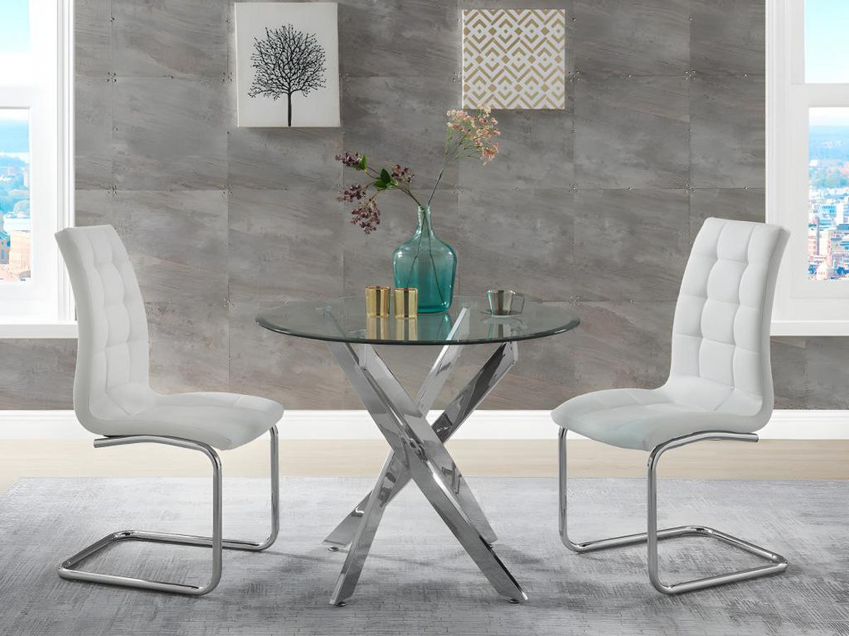 ESSTISCH rund für 2 Personen - Sicherheitsglas & chromfarbenes Metall - Chromfarben - COSIMA - Chromfarben, Glas (90/90/77cm) - Vente-Unique