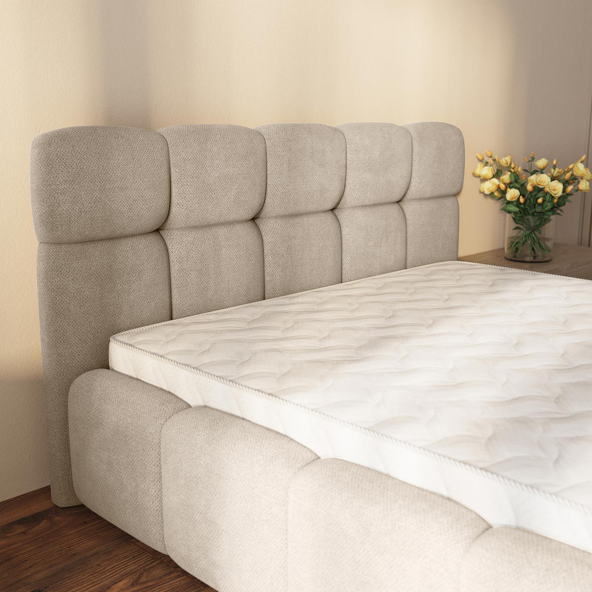 ČALOUNĚNÁ POSTEL ELIZJA 120x200 cm, s úložným prostorem, Béžová - SORO 21 - béžová, dřevo/textil (120/200cm) - MASSENO