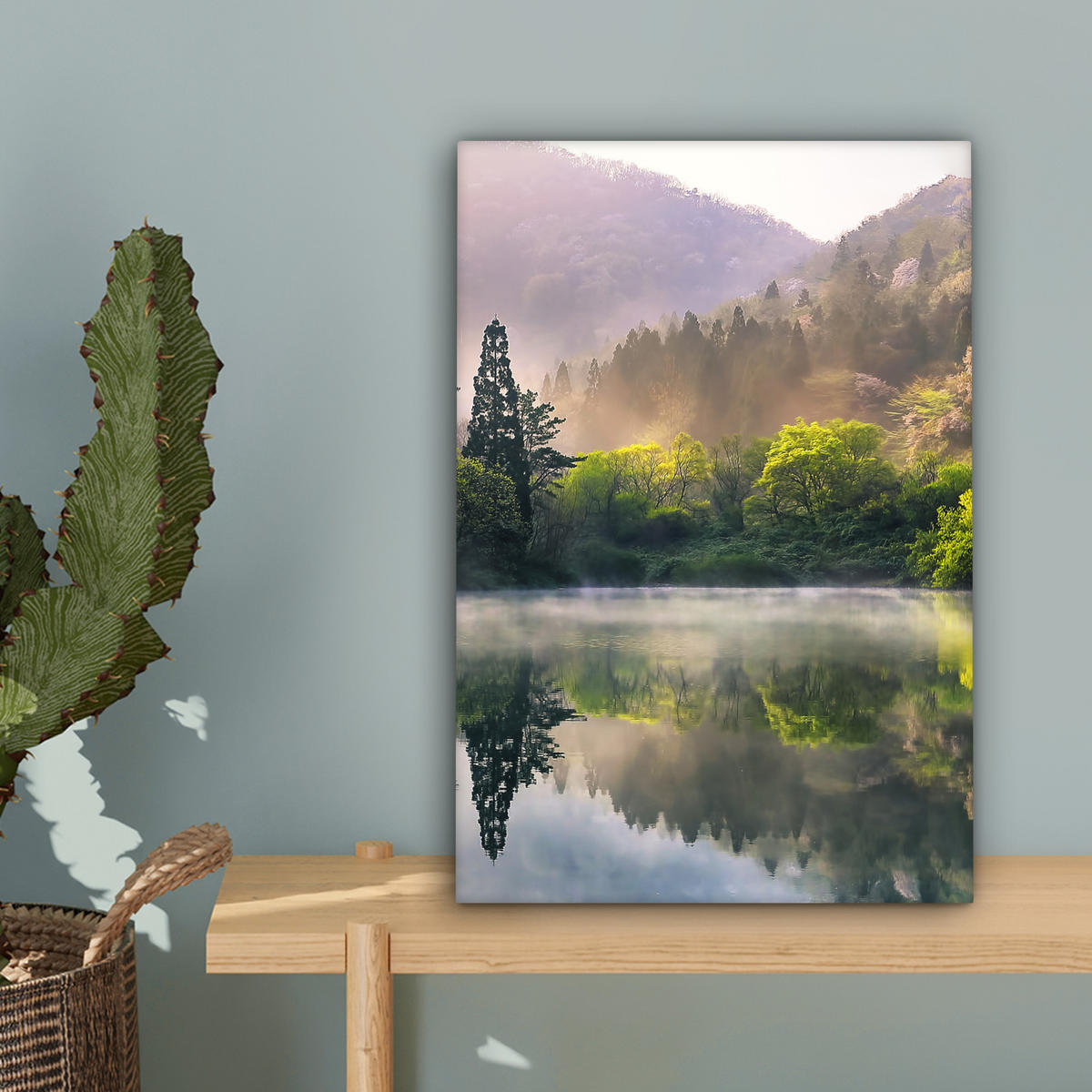 LEINWANDBILD Natur - Bäume - Berge - See - Wasser Deko Wohnzimmer 20x30 cm - Hellgrün, Textil (20/30cm) - MuchoWow