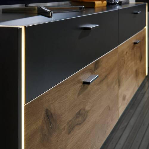 Lowboard imitation bois et anthracite 200x50x44cm - Hom`in