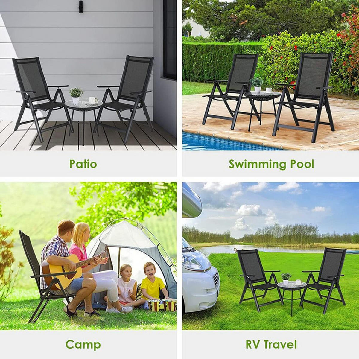 GARTENSTÜHLE 2er-Set – klappbar, Aluminium, verstellbar - Schwarz, Metall (71.5/107/60cm) - Coonoor