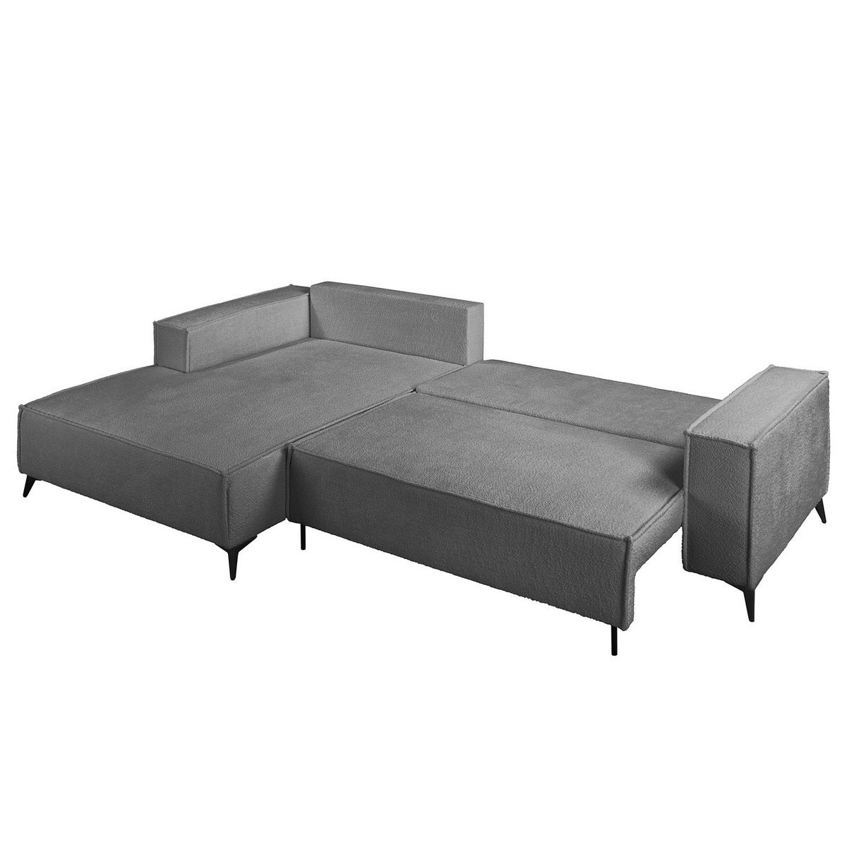 ECKSOFA mit Schlaffunktion - Silberfarben/Schwarz, Textil (294/185cm) - home24