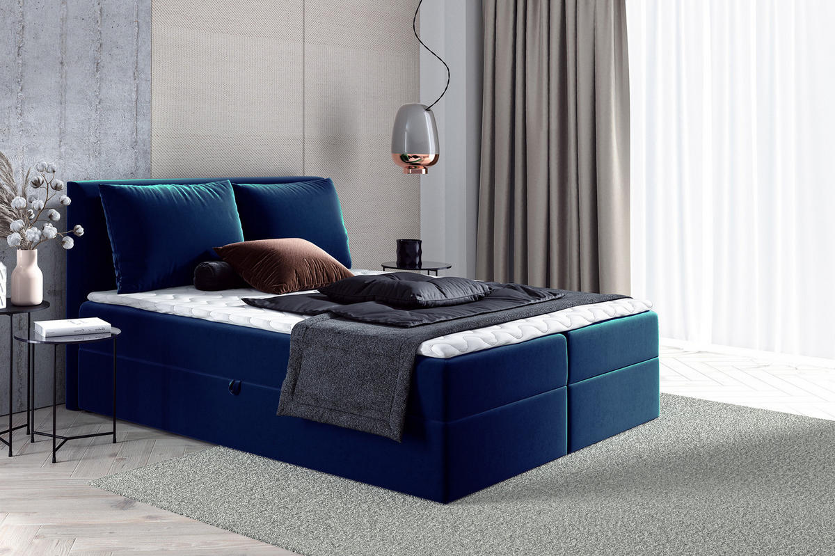 BOXBETT Egro - 160x200 - blau (Kronos 09, Velvet) - Blau/Schwarz, Holz/Holzwerkstoff (160/200cm) - Sofnet
