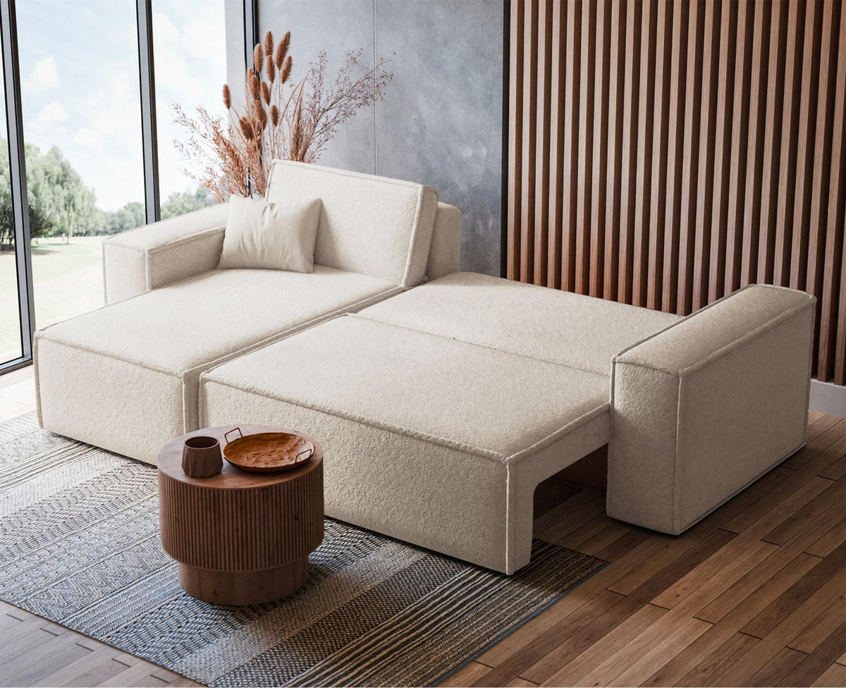 ECKSOFA Scarlo Creme Bouclé-Bezug - Creme/Schwarz, Kunststoff/Textil (244/145cm) - Selsey