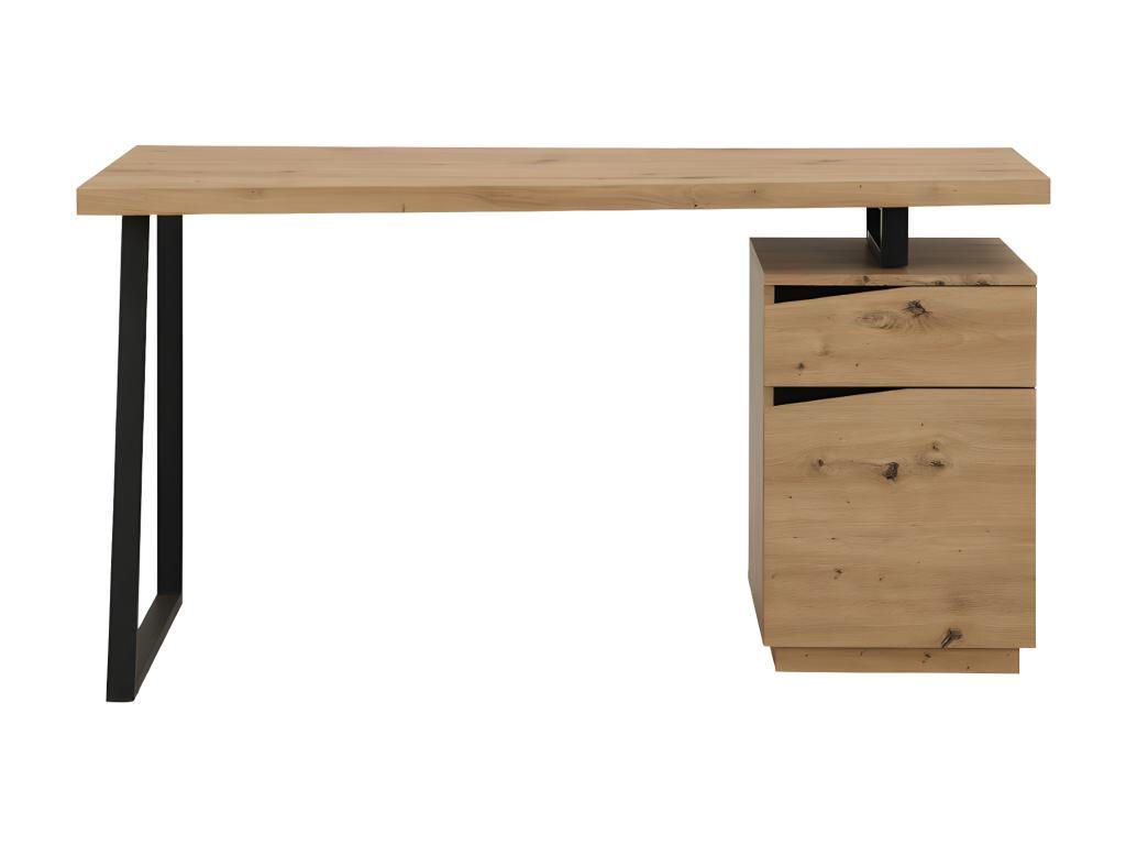 SCHREIBTISCH mit 1 Schublade & 1 Tür - MDF & Edelstahl - Eichefarben & Schwarz - GOTAMA - Schwarz, Holz (140/60/75cm) - Vente-Unique