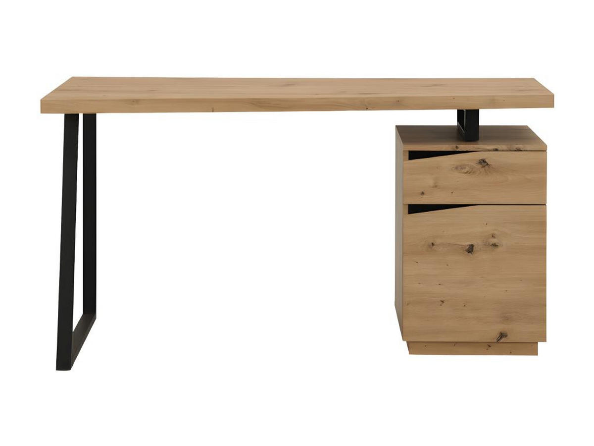 SCHREIBTISCH mit 1 Schublade & 1 Tür - MDF & Edelstahl - Eichefarben & Schwarz - GOTAMA - Schwarz, Holz (140/60/75cm) - Vente-Unique