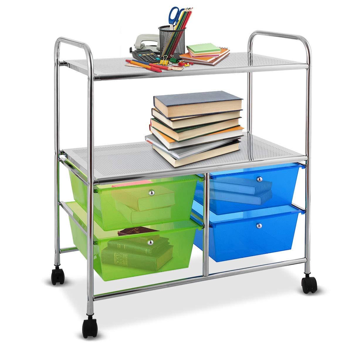 STORAGE TROLLEY Blau - Blau, Kunststoff (74.5/23/43cm) - COSTWAY
