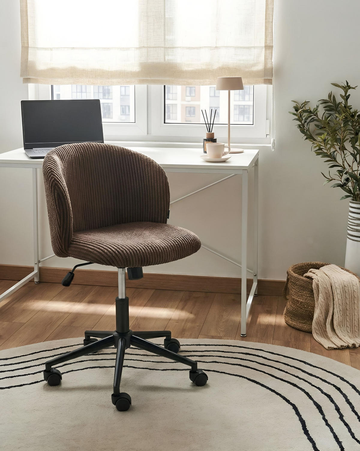 BÜROSTUHL Cord Dunkelbraun Miles - Dunkelbraun, Textil (55/76/55cm) - Beliani