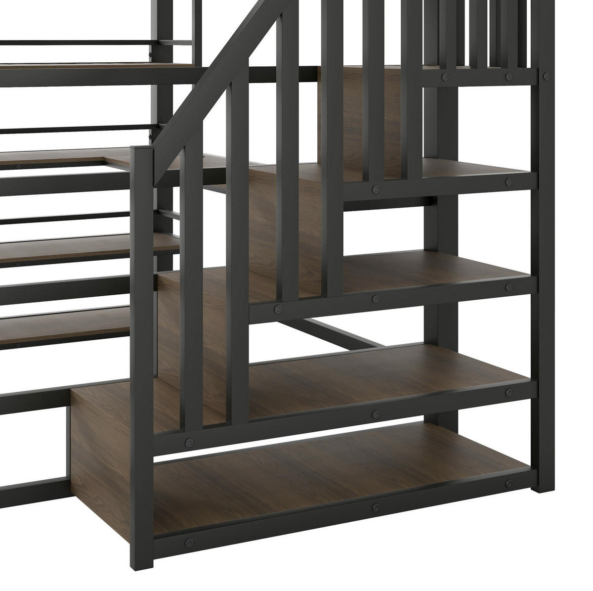 HOCHBETT 140/200 cm aus Metall und MDF mit Schreibtisch, Treppe, LED-Licht und Stauraum Schwarz - Schwarz, Holzwerkstoff (140/200cm) - Modenvie