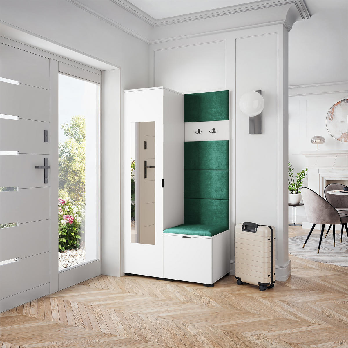 GARDEROBENSCHRANK VIRA 95/181/51 cm Modern Garderobe-Set Weiß - Weiß/Grün, Holzwerkstoff (95/181/51cm) - MASSENO