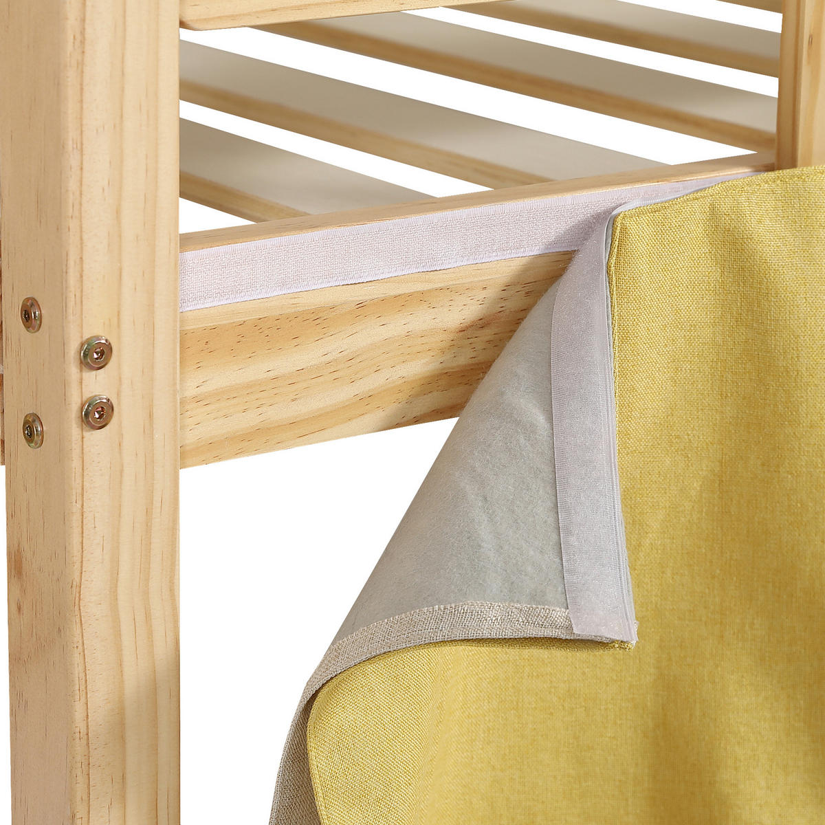 ETAGENBETT 90/200 cm Natur mit Rutsche und Bettvorhang aus MDF/Kiefer - Naturfarben, Holzwerkstoff (90/200cm) - OKWISH