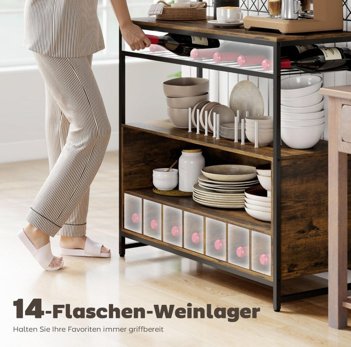 BUFFET 96,5 cm aus Holzwerkstoff und Metall mit Weinregal und Arbeitsfläche Braun - Braun, Holz (96.5/165/38cm) - Modenvie