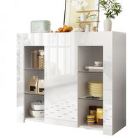 BUFFET 95x35x83 cm weiß Glasregale - Weiß, Holzwerkstoff (95/83/35cm) - LEBENLANG