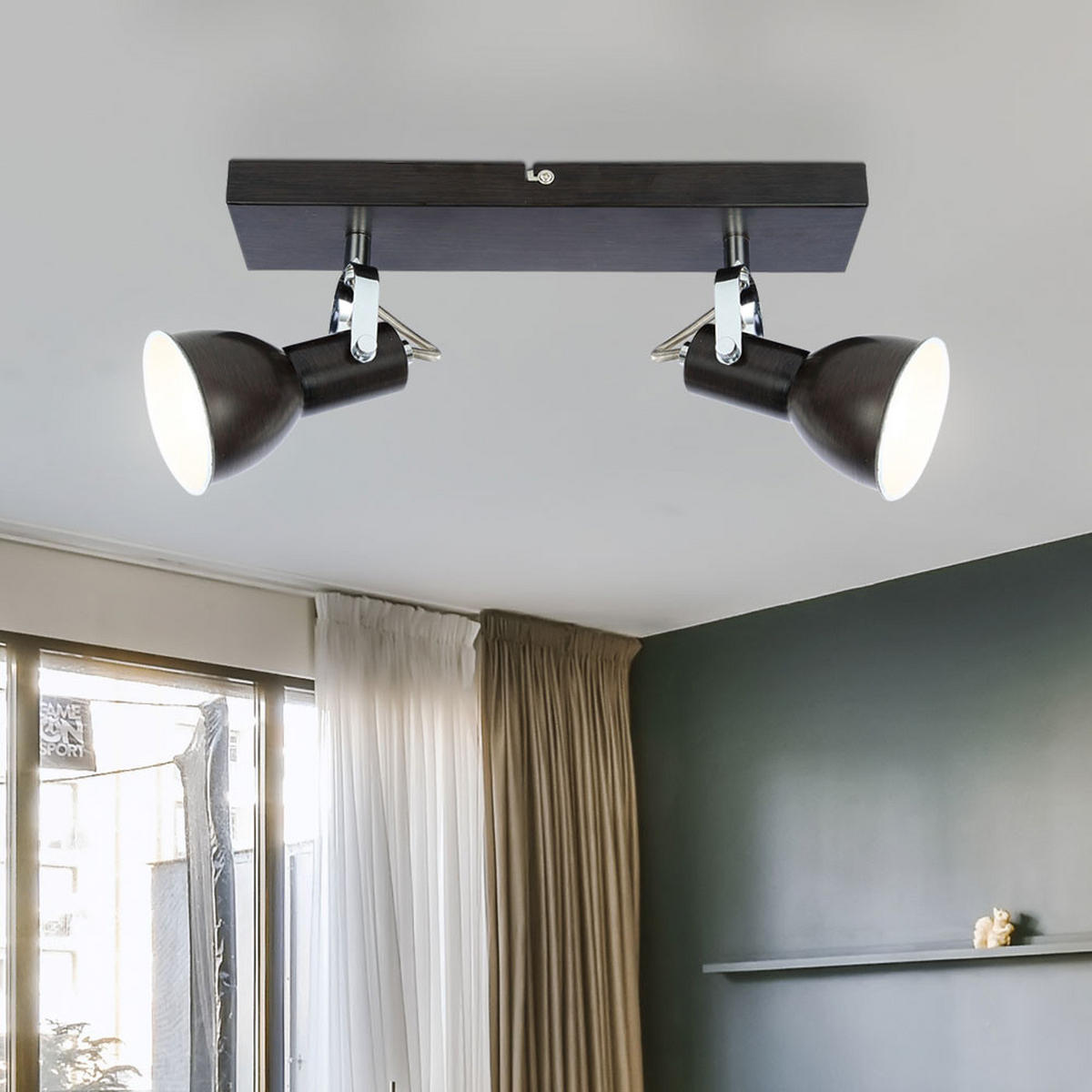DECKENLEUCHTE XENIA Braun beweglicher Spot - Schwarz, Metall (32/12.5/14cm) - Globo Lighting