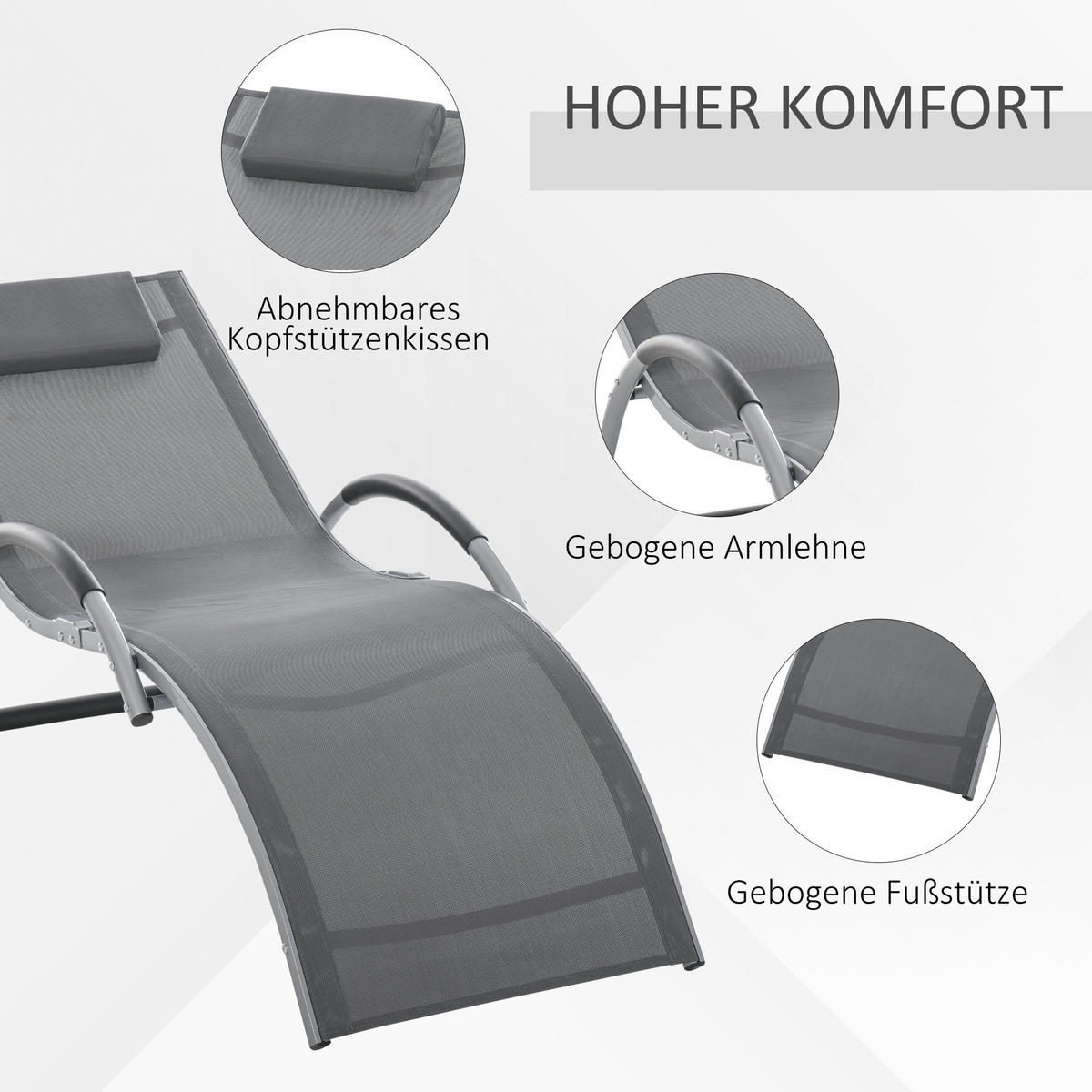 GARTENLIEGE - Grau, Textil/Metall (60/65/160cm) - Outsunny