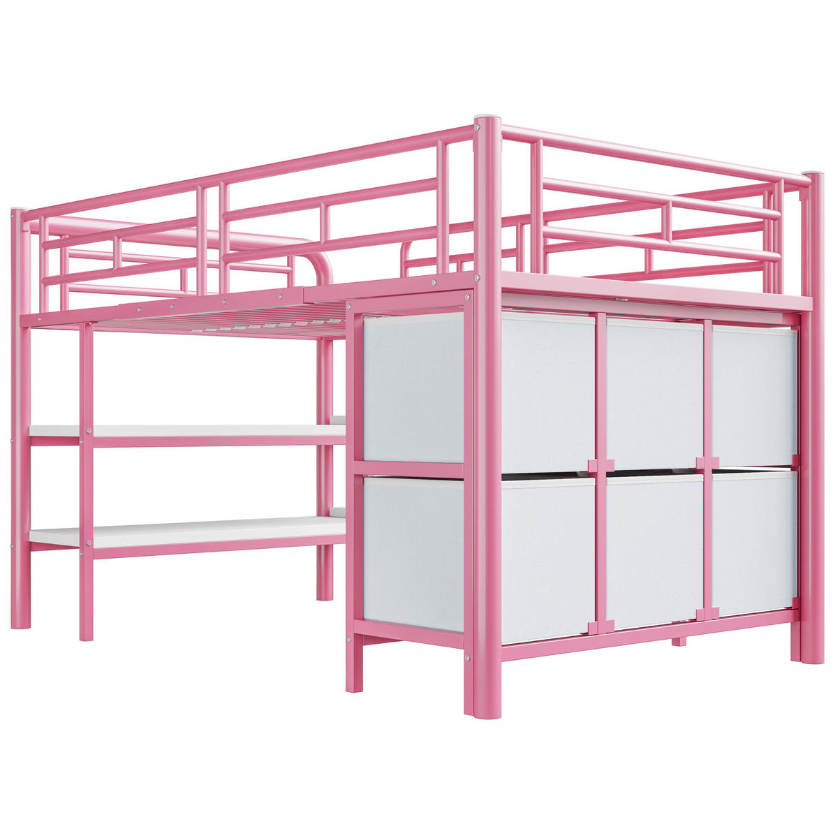 HOCHBETT aus Metall 90x200 cm in Rosa mit Treppe & Stauraum - Rosa, Metall (90/200cm) - Modfu