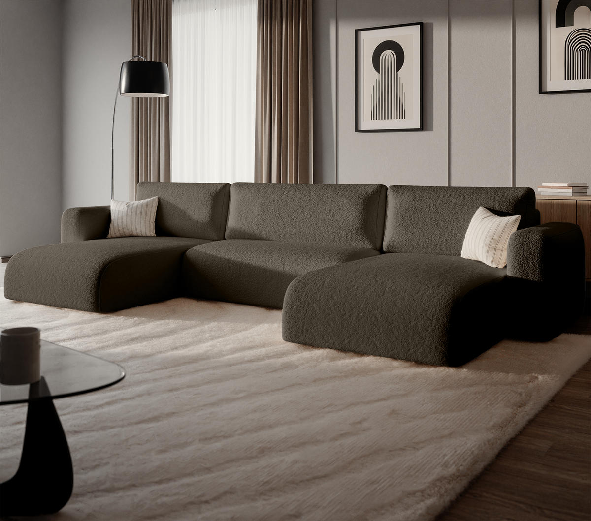 WOHNLANDSCHAFT TALW U mit Schlaffunktion, Dunkelbraun - Dunkelbraun, Textil (398/185cm) - Fedve