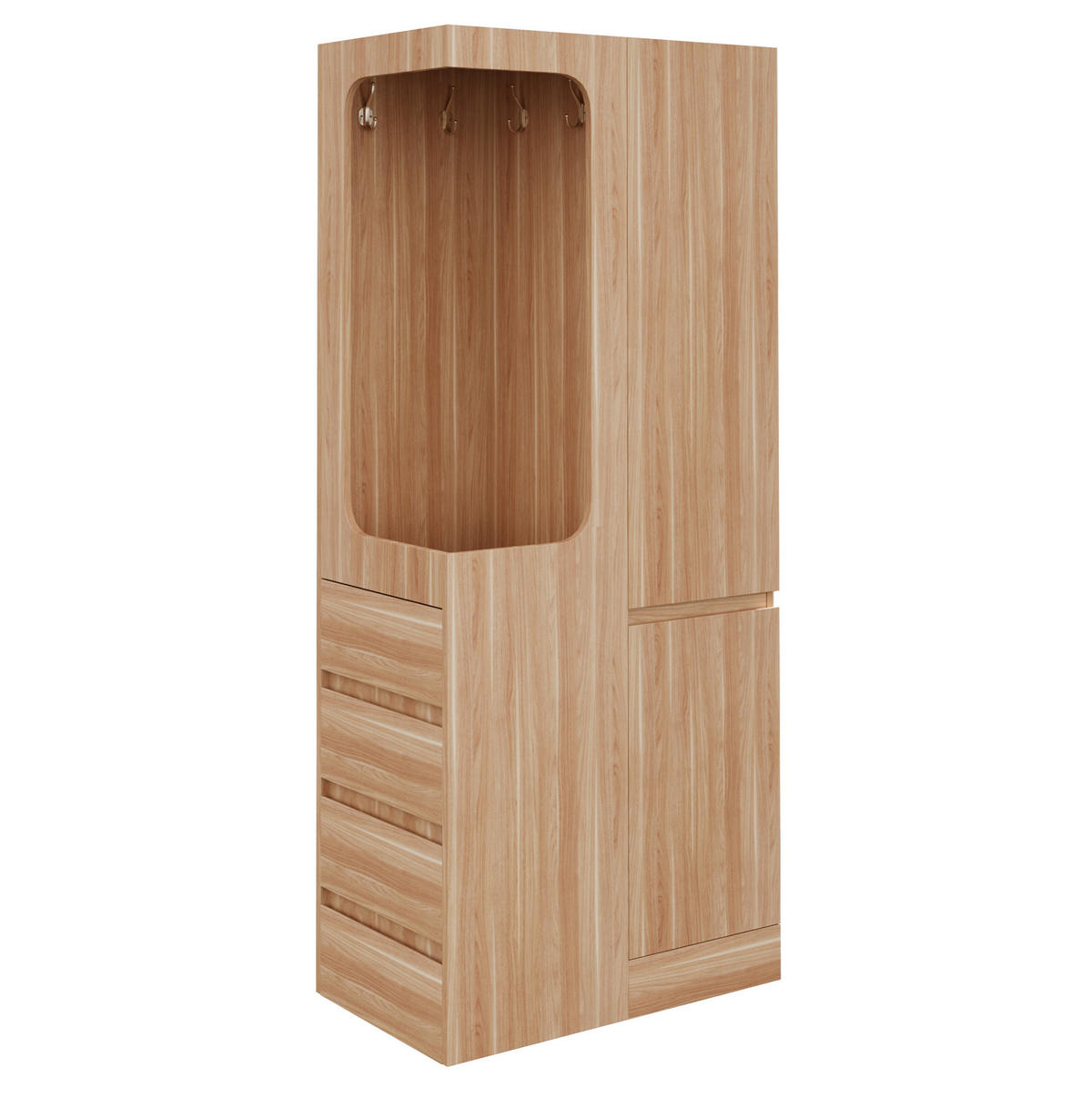 KLEIDERSCHRANK aus Kiefer, Sperrholz und MDF 70x40x170 cm Weiß/Holz mit Tür, 4 Schubladen und offenem Hängebereich - Nussbaumfarben, Holzwerkstoff (70/170/40cm) - Modfu