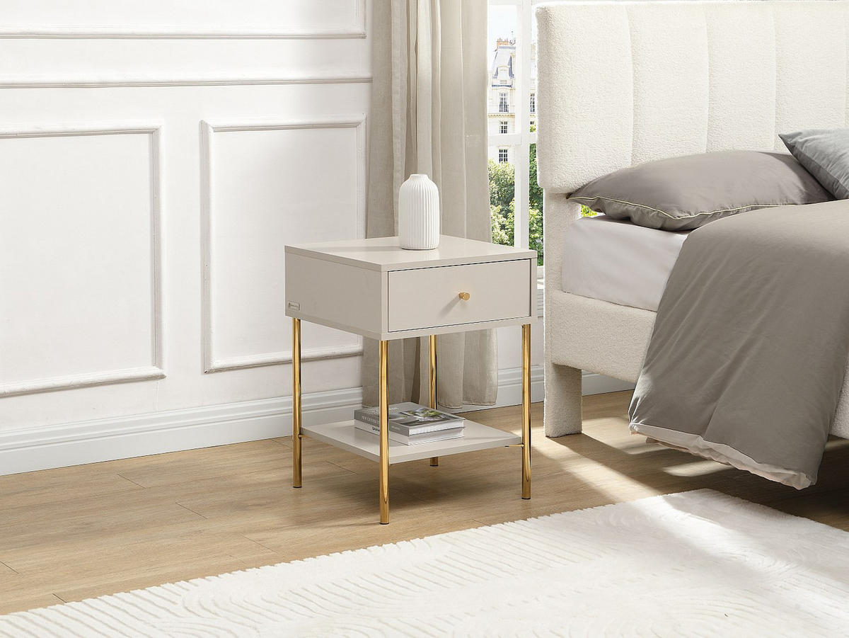 NACHTTISCH - 40 cm x 40 cm - Holz, Platte - Beige, Goldfarben - MILAVIA - Beige/Goldfarben, Holz (40/55/40cm) - Vente-Unique